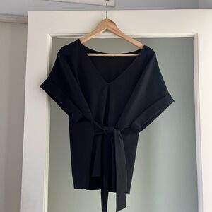 Express Black V-Neck Women's Top with Tie